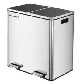 Dual Stainless Steel 16-Gallon Trash Can Recycle Bin with 2 Step on Pedal Lids Dual Stainless Steel 16-Gallon Trash Can Recycle Bin with 2 Step on Pedal Lids